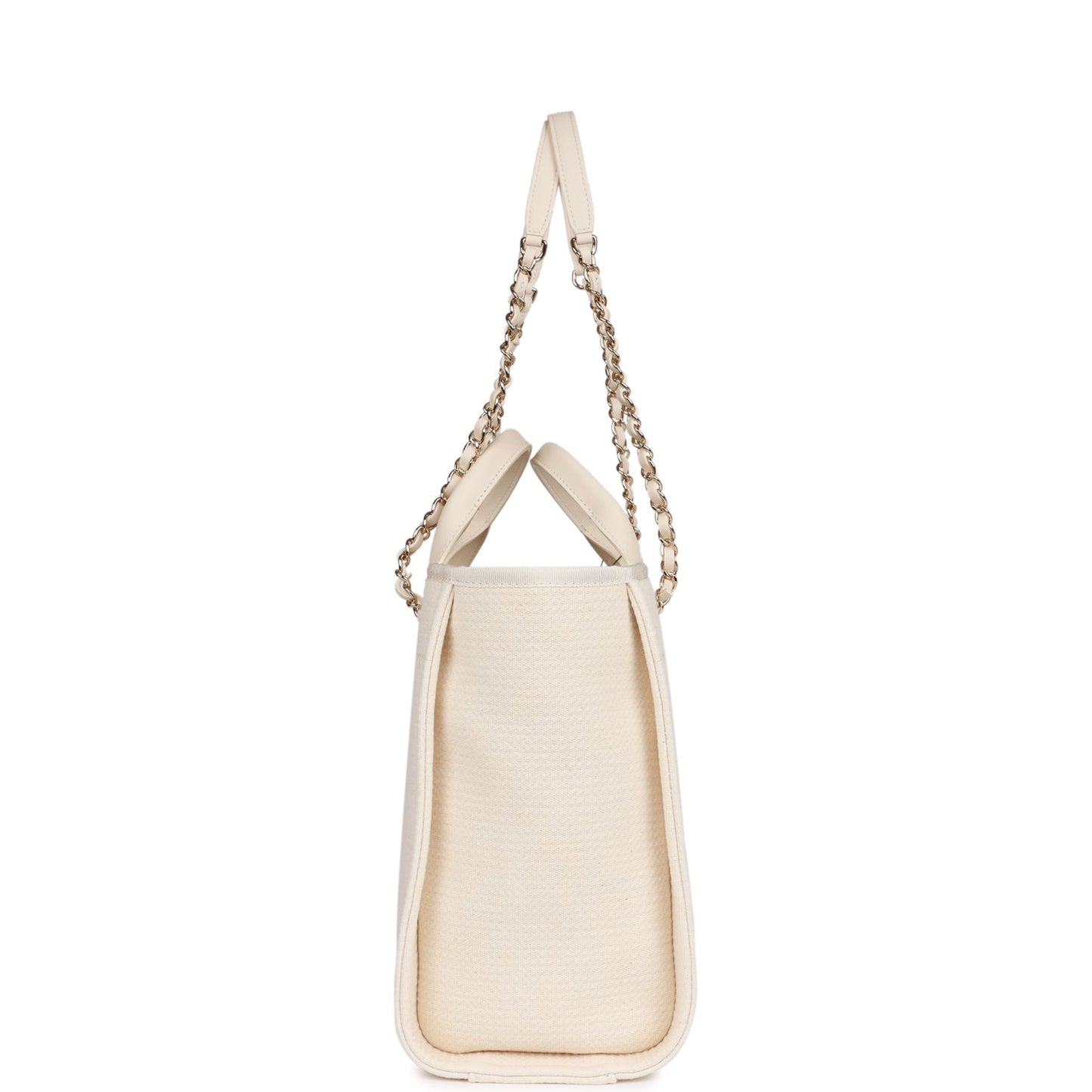 Chanel Large Deauville Shopping Bag White Boucle Light Gold Hardware