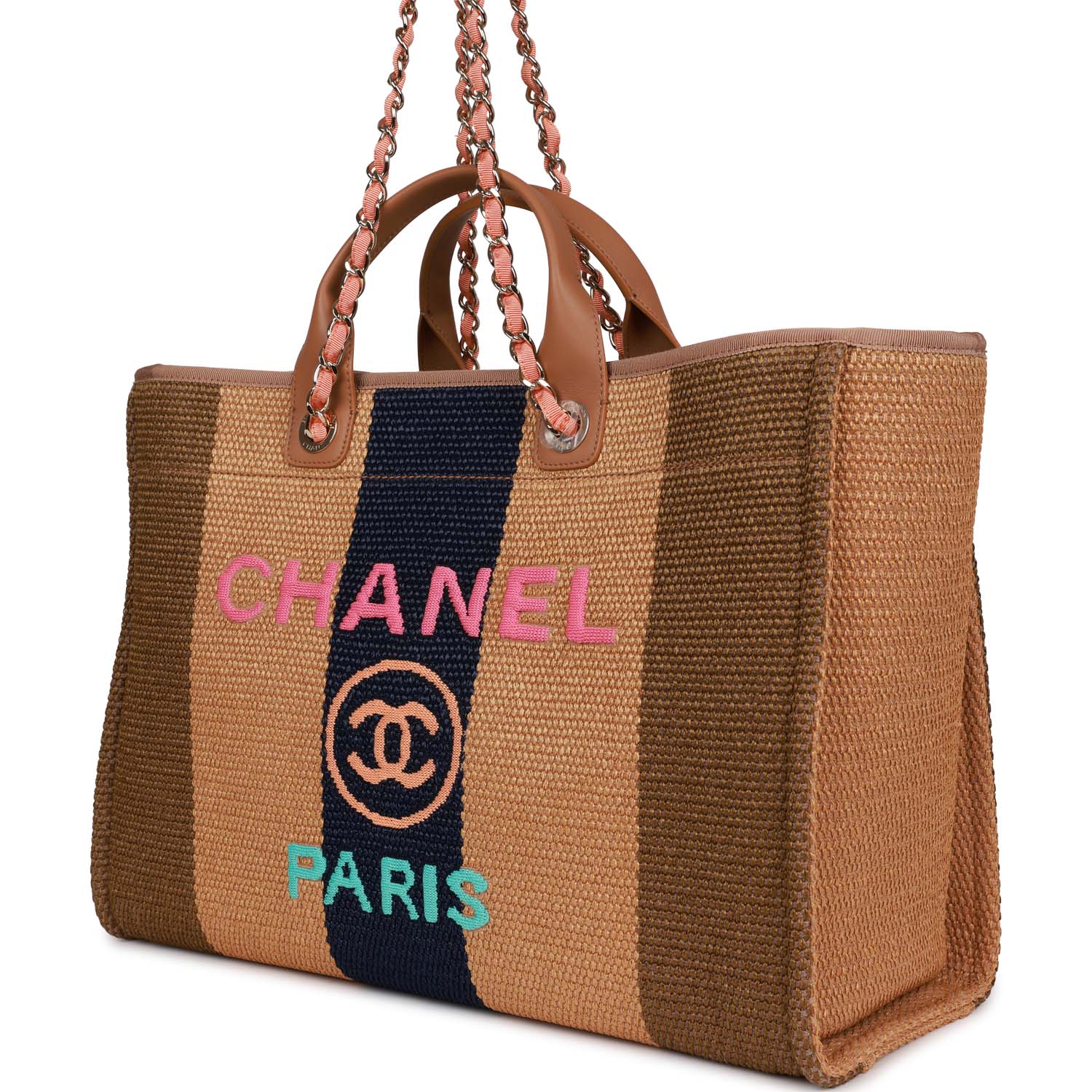 Chanel Large Deauville Shopping Bag Multicolor Viscose Light Gold Hardware