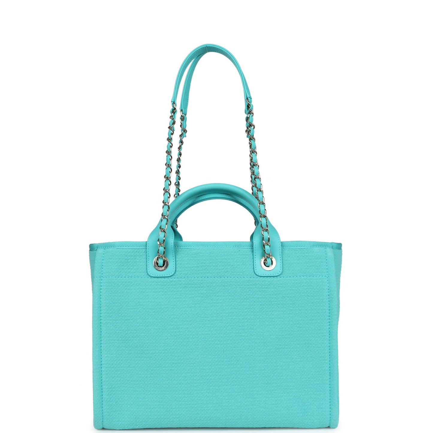 Chanel Small Deauville Shopping Tote Turquoise Canvas Light Gold Hardware