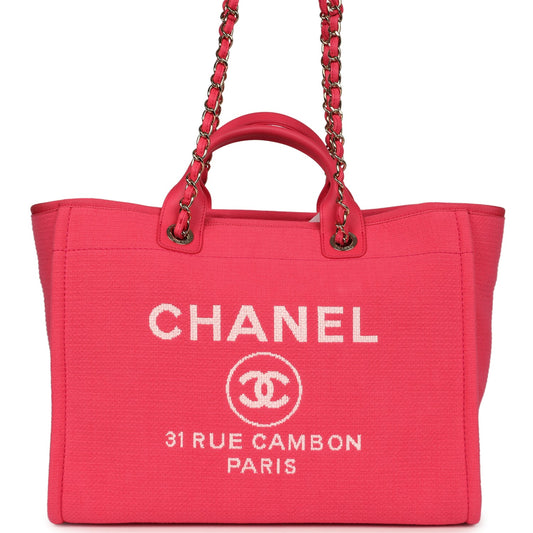Chanel Medium Deauville Shopping Tote Pink Canvas Light Gold Hardware