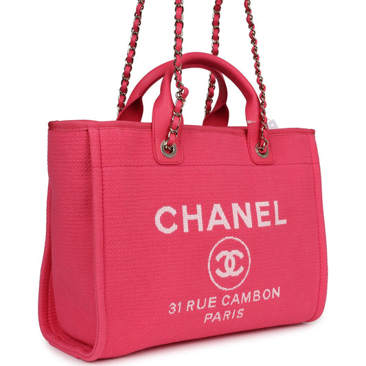 Chanel Small Deauville Shopping Tote Pink Canvas Light Gold Hardware