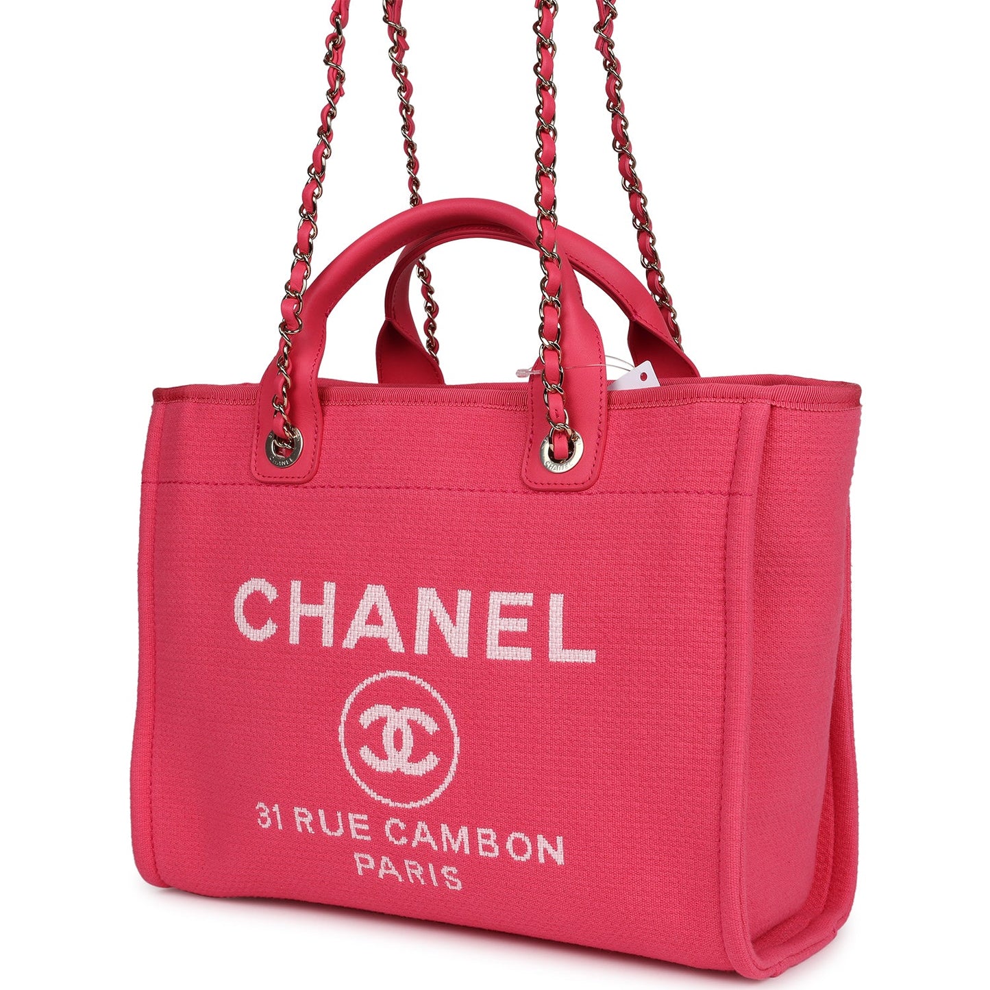 Chanel Small Deauville Shopping Tote Pink Canvas Light Gold Hardware