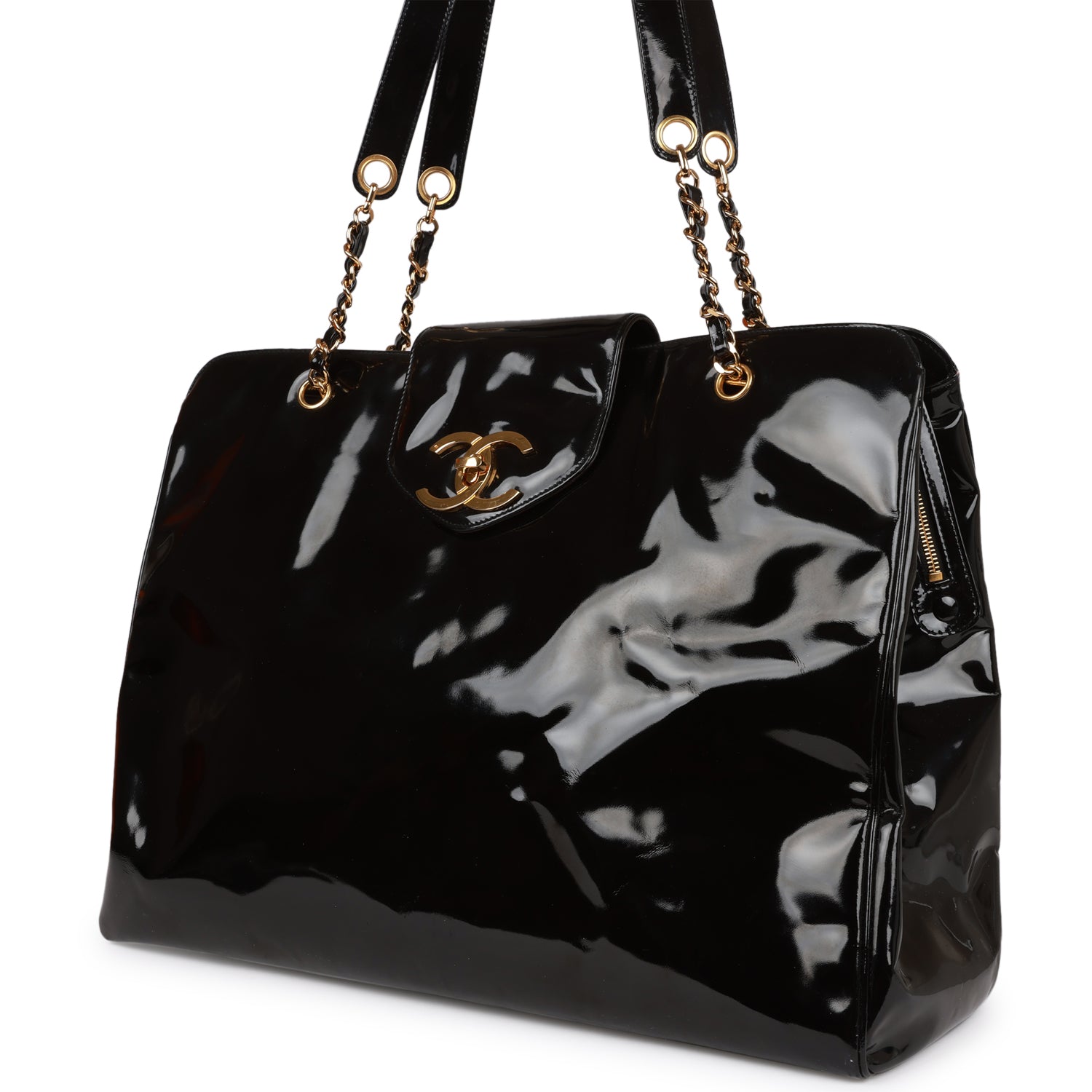 Chanel Supermodel Weekender Tote Bag Black Patent Gold Hardware