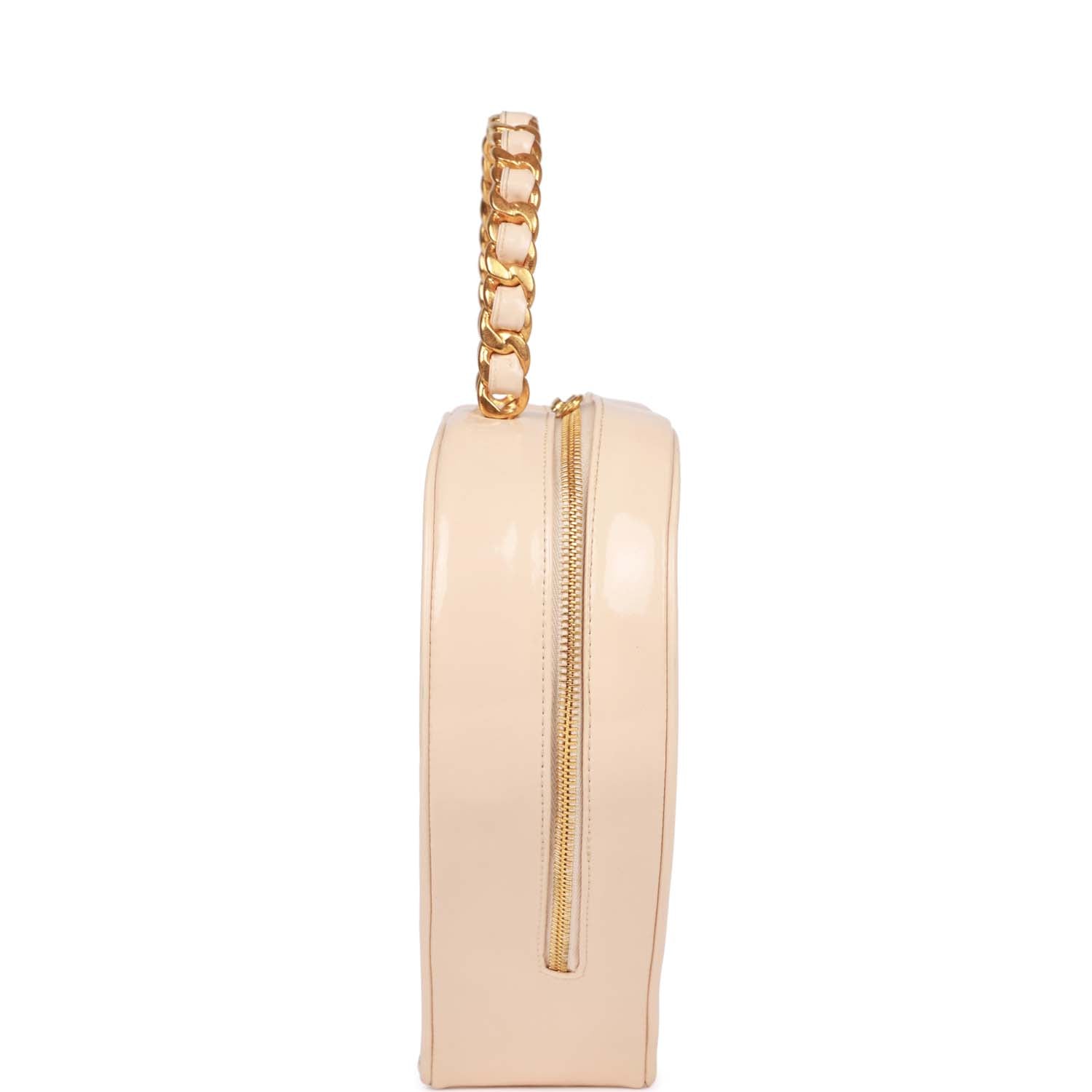 Chanel Heart Vanity Bag Beige and Black Patent Antique Gold Hardware