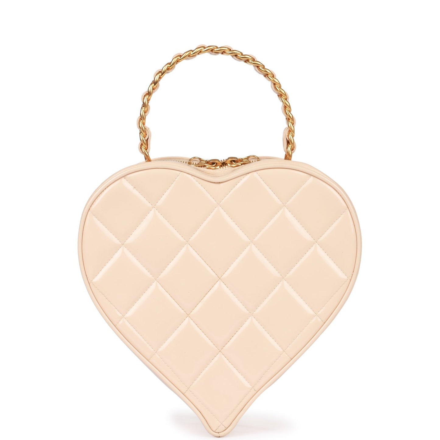 Chanel Heart Vanity Bag Beige and Black Patent Antique Gold Hardware