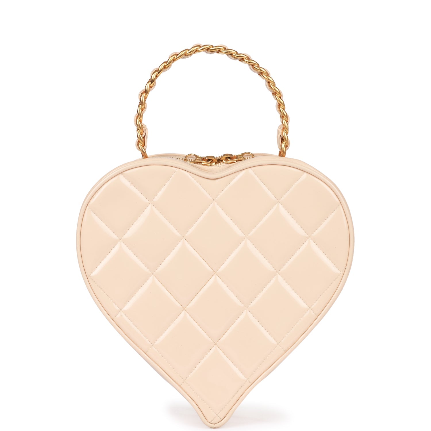 Chanel Heart Vanity Bag Beige and Black Patent Antique Gold Hardware