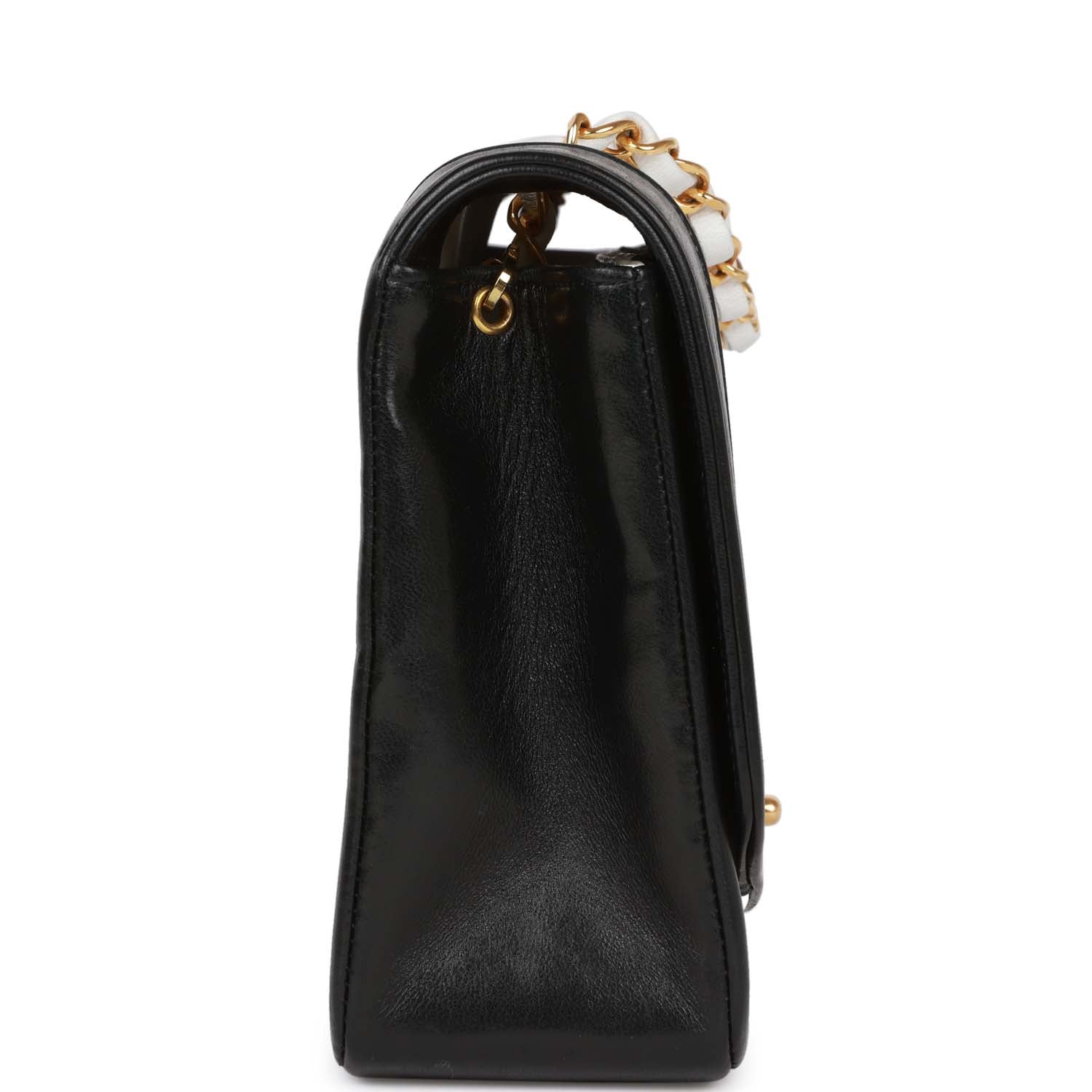 Chanel Medium Diana Flap Bag White and Black Lambskin Gold Hardware