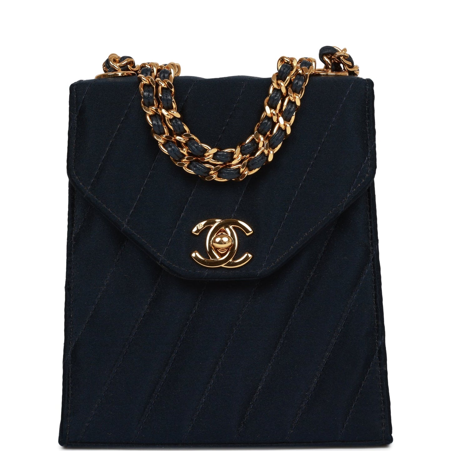 Chanel Mini Flap Bag Dark Blue Satin Gold Hardware