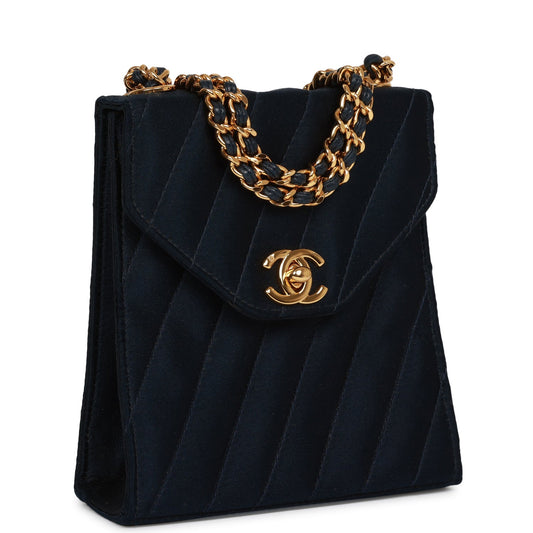 Chanel Mini Flap Bag Dark Blue Satin Gold Hardware