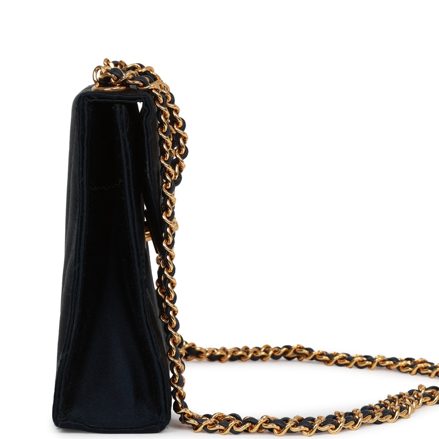 Chanel Mini Flap Bag Dark Blue Satin Gold Hardware