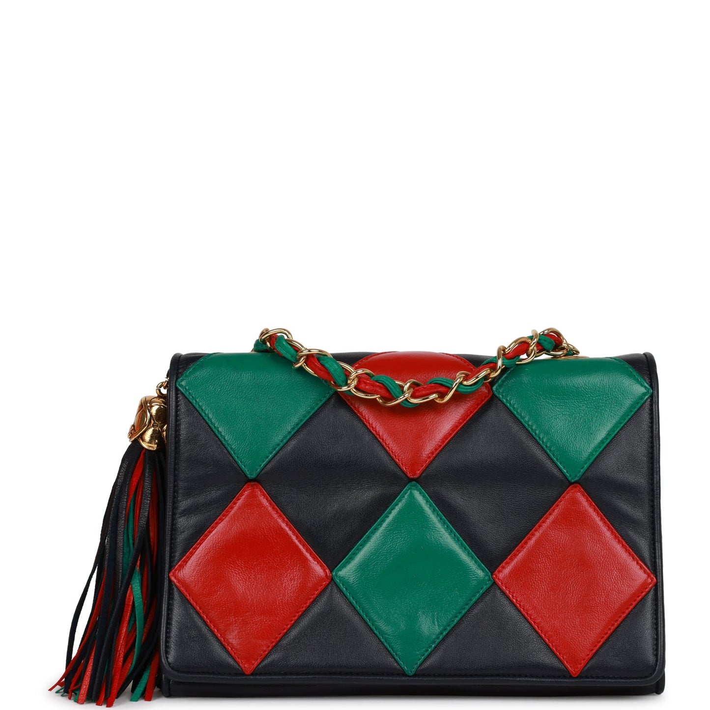 Chanel Harlequin Flap Bag Green, Red and Blue Lambskin Gold Hardware