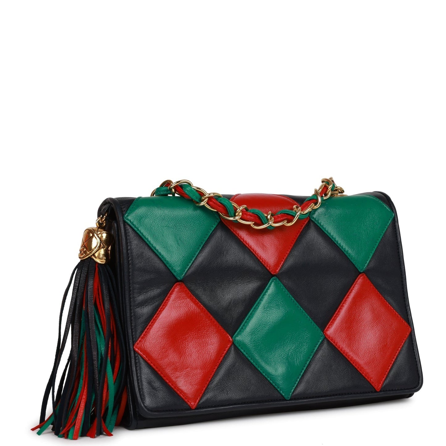 Chanel Harlequin Flap Bag Green, Red and Blue Lambskin Gold Hardware