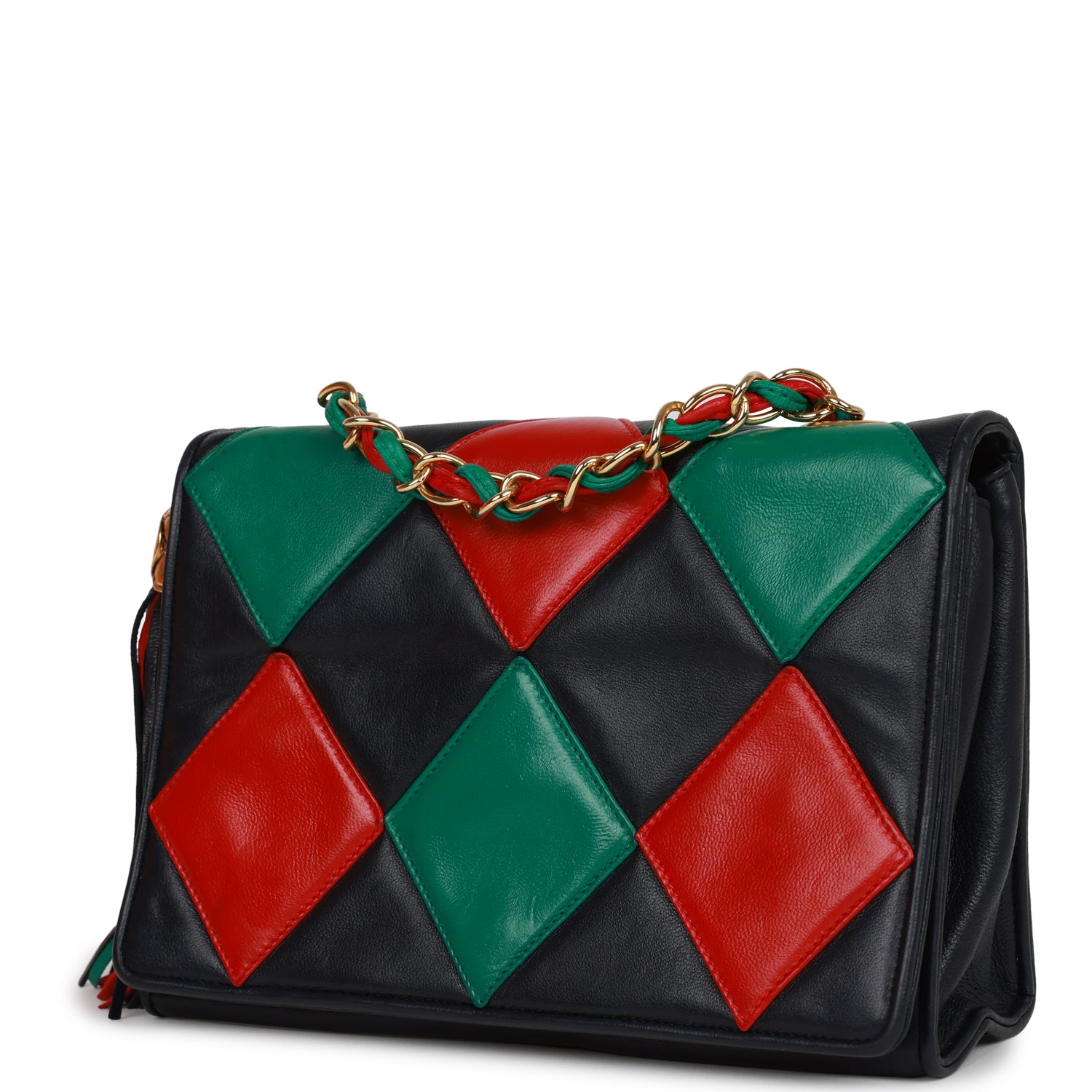 Chanel Harlequin Flap Bag Green, Red and Blue Lambskin Gold Hardware