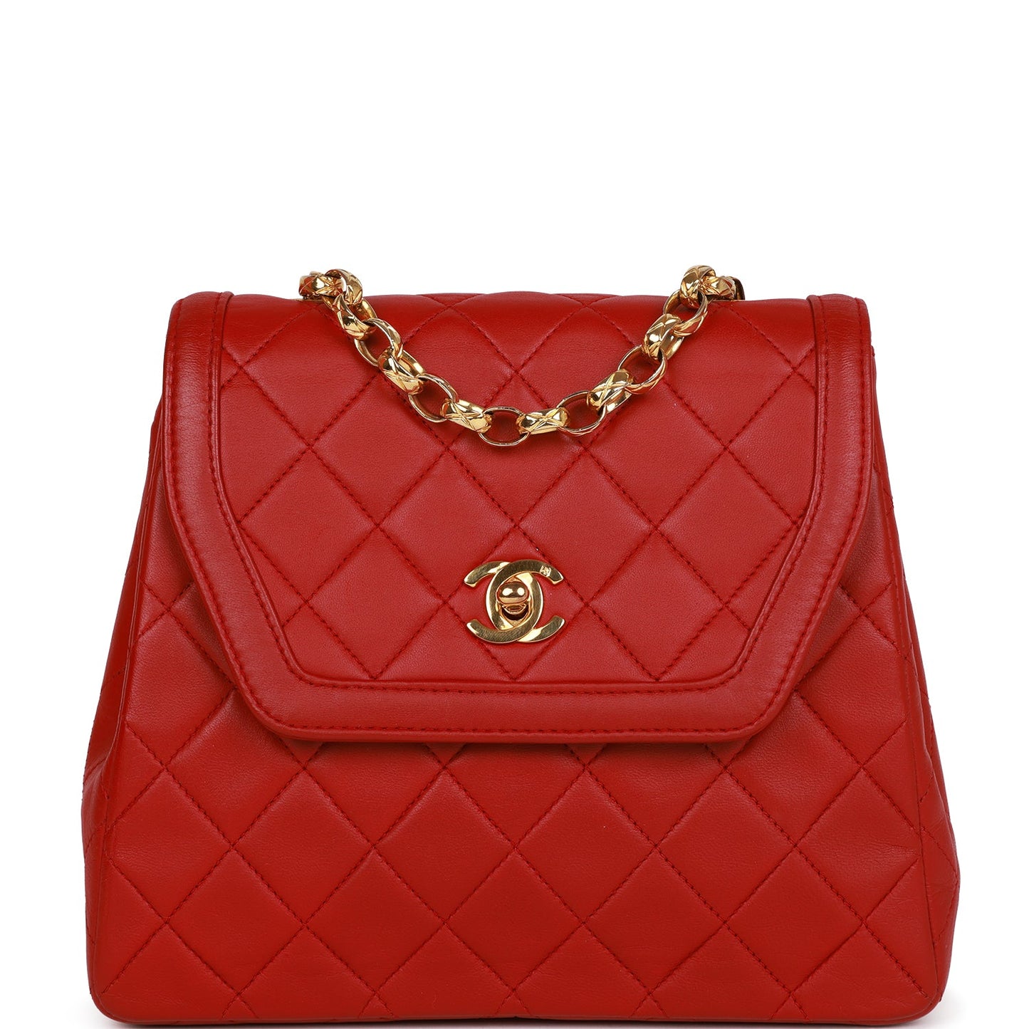 Chanel Trapeze Flap Bag Red Lambskin Gold Hardware