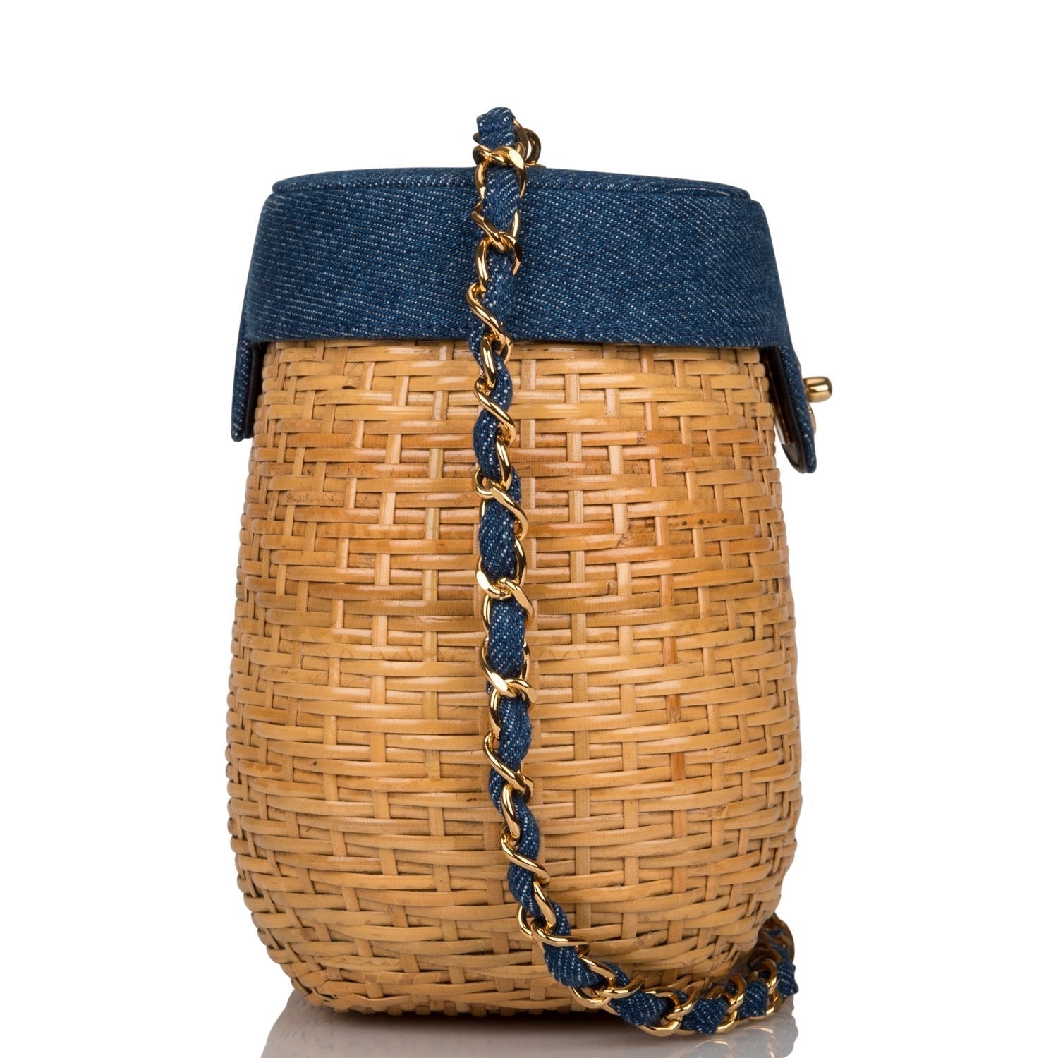 Chanel Basket Bag Denim and Wicker Gold Hardware