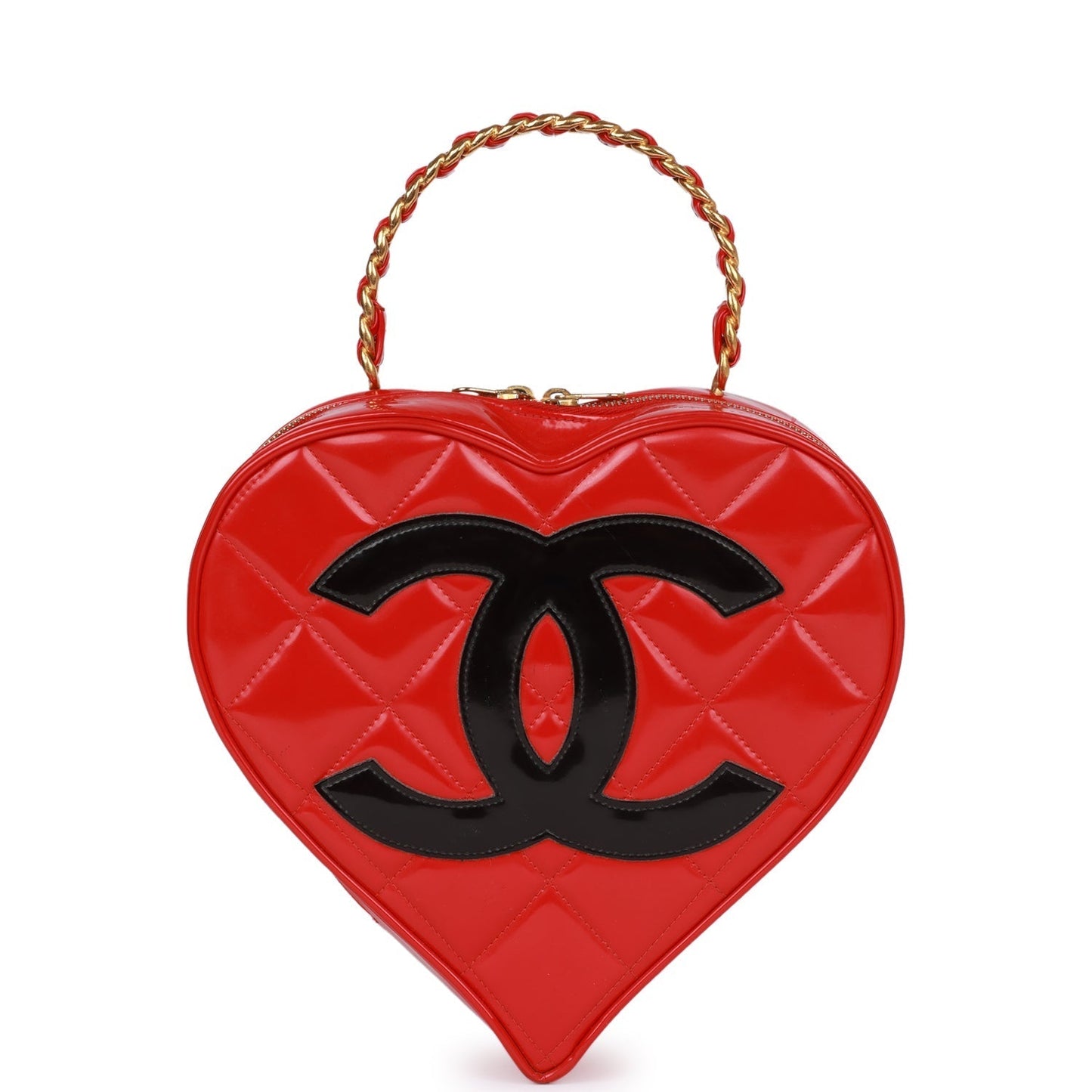 Chanel Heart Vanity Bag Red and Black Patent Antique Gold Hardware