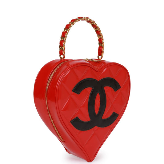 Chanel Heart Vanity Bag Red and Black Patent Antique Gold Hardware