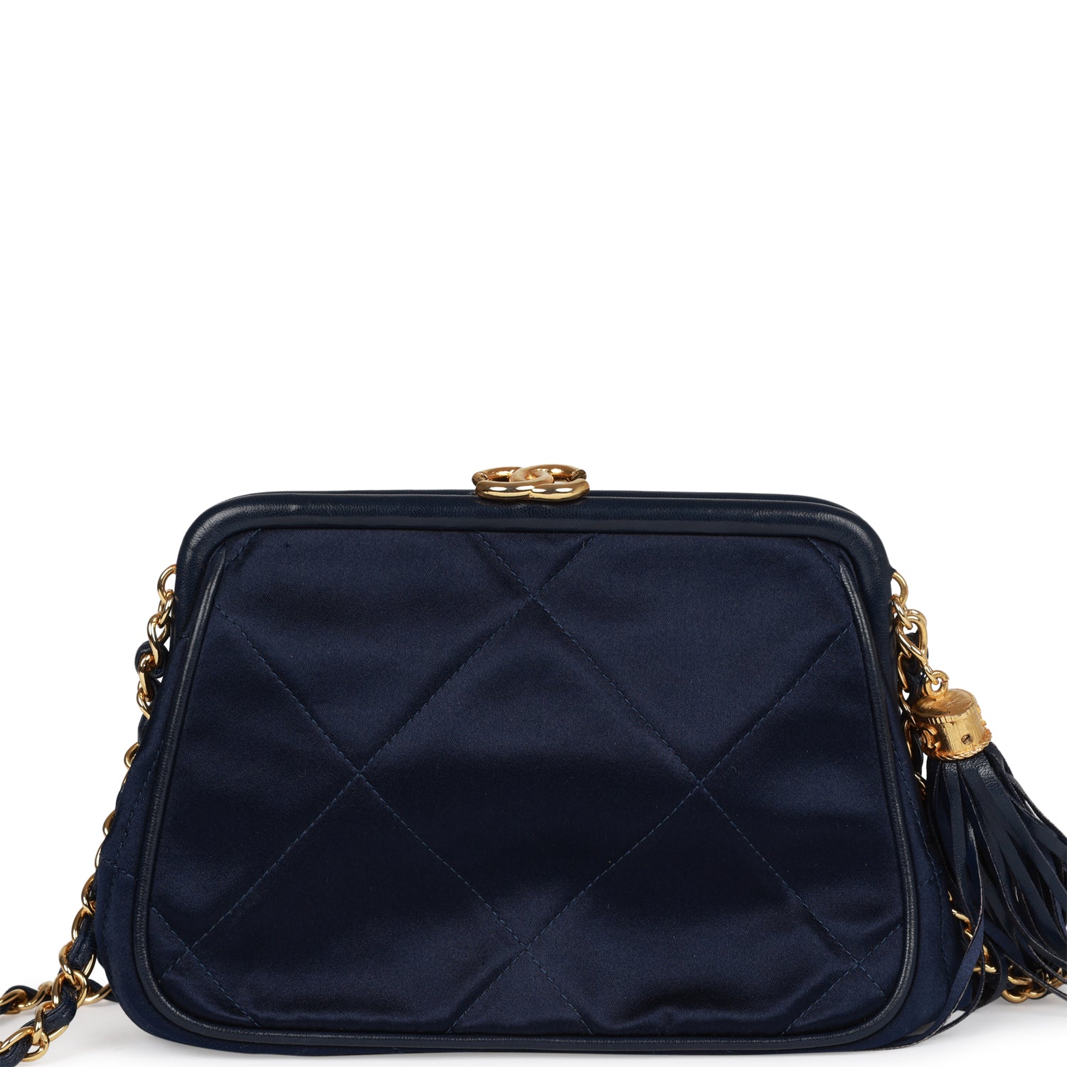 Chanel Frame Tassel Bag Navy Satin Gold Hardware