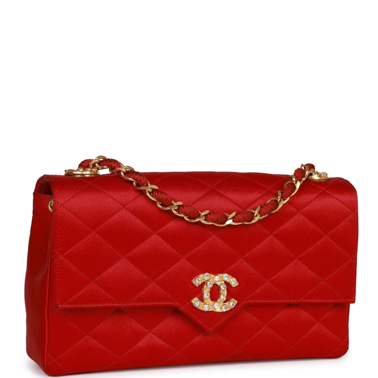 Chanel Small Flap Bag Red Satin Gold Hardware