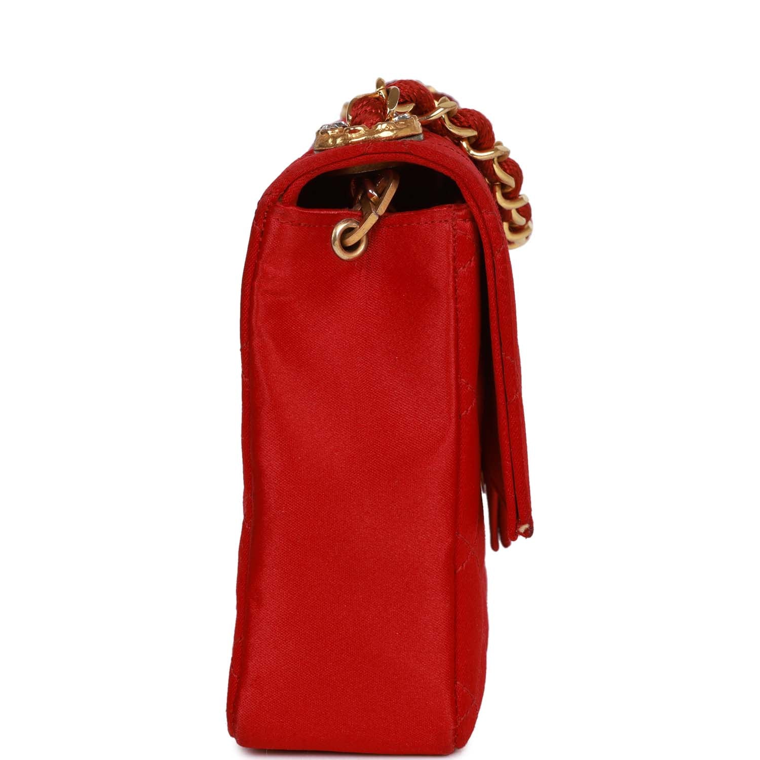 Chanel Small Flap Bag Red Satin Gold Hardware