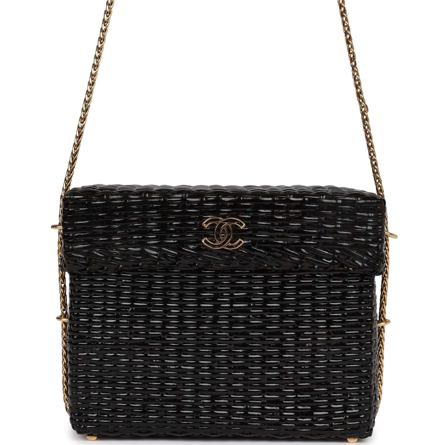 Chanel Wicker Picnic Basket Bag Black Gold Hardware