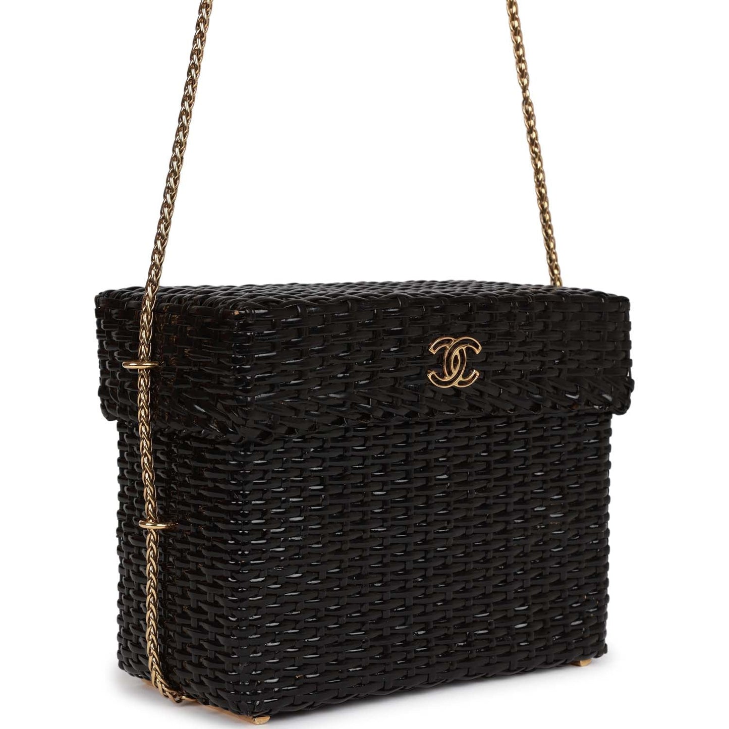 Chanel Wicker Picnic Basket Bag Black Gold Hardware