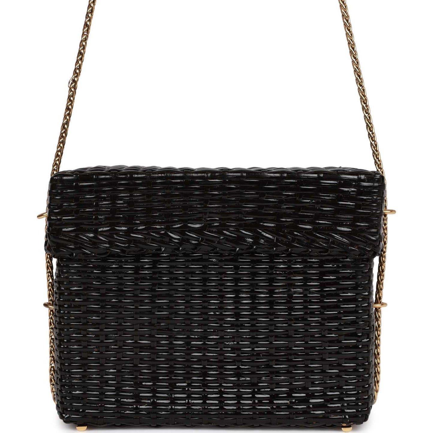 Chanel Wicker Picnic Basket Bag Black Gold Hardware