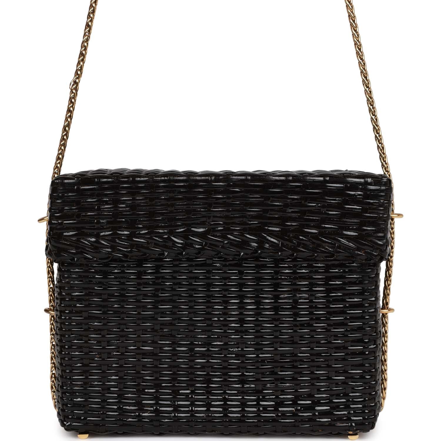 Chanel Wicker Picnic Basket Bag Black Gold Hardware