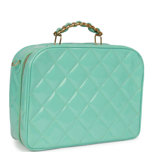 Chanel Vanity Case Bag Turquoise Patent Gold Hardware