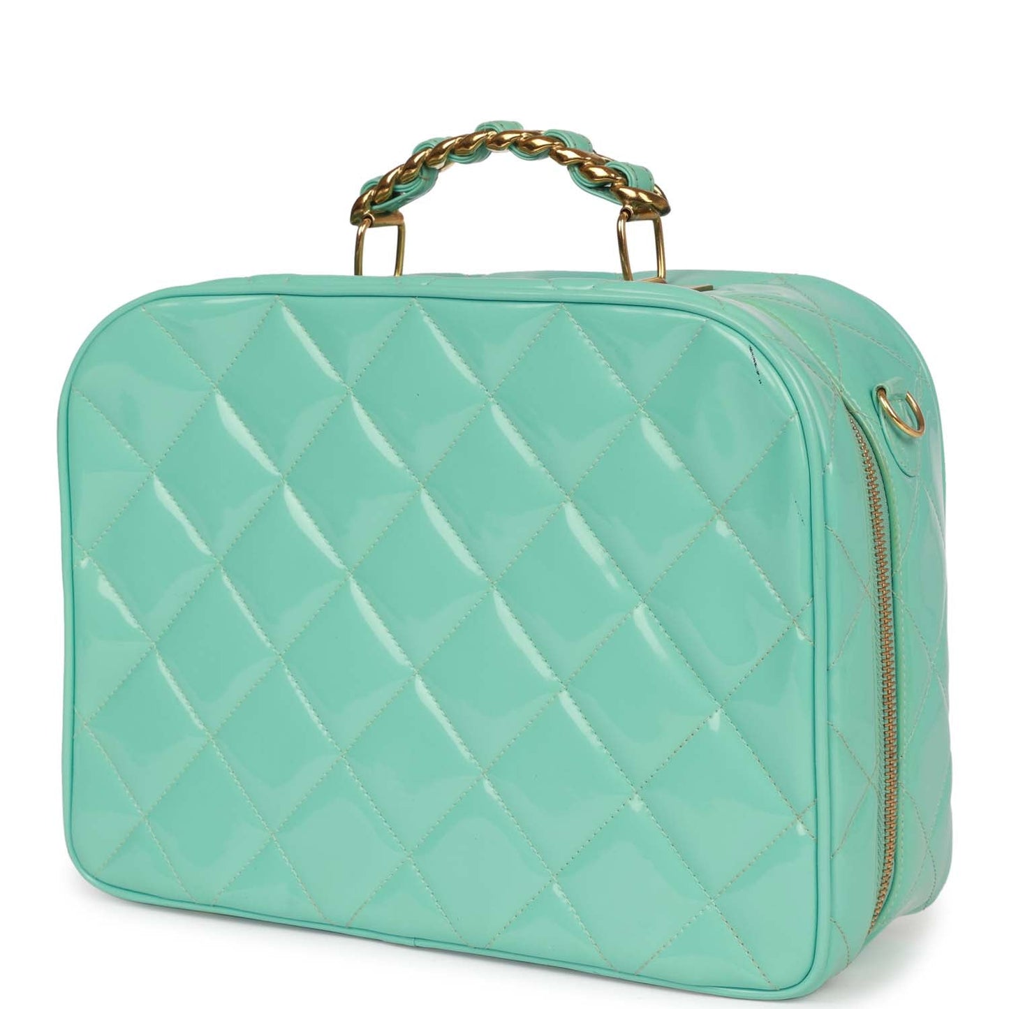 Chanel Vanity Case Bag Turquoise Patent Gold Hardware