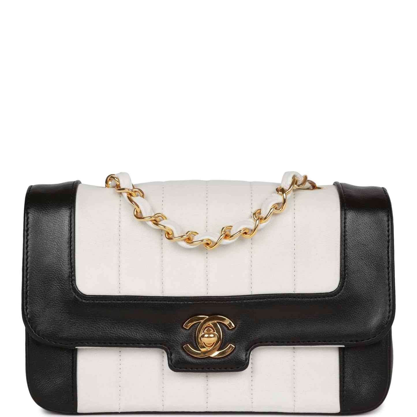 Chanel Mini Mademoiselle Bag Black and White Lambskin Gold Hardware