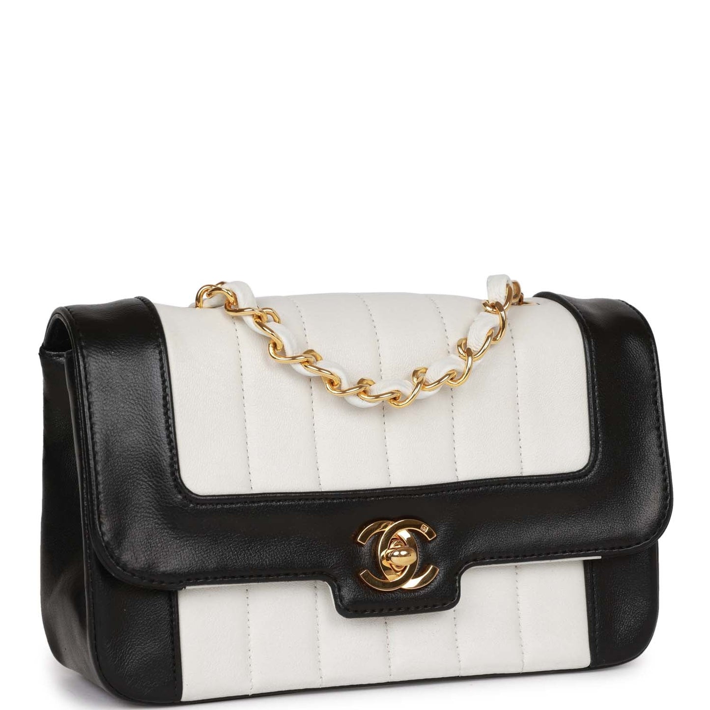 Chanel Mini Mademoiselle Bag Black and White Lambskin Gold Hardware