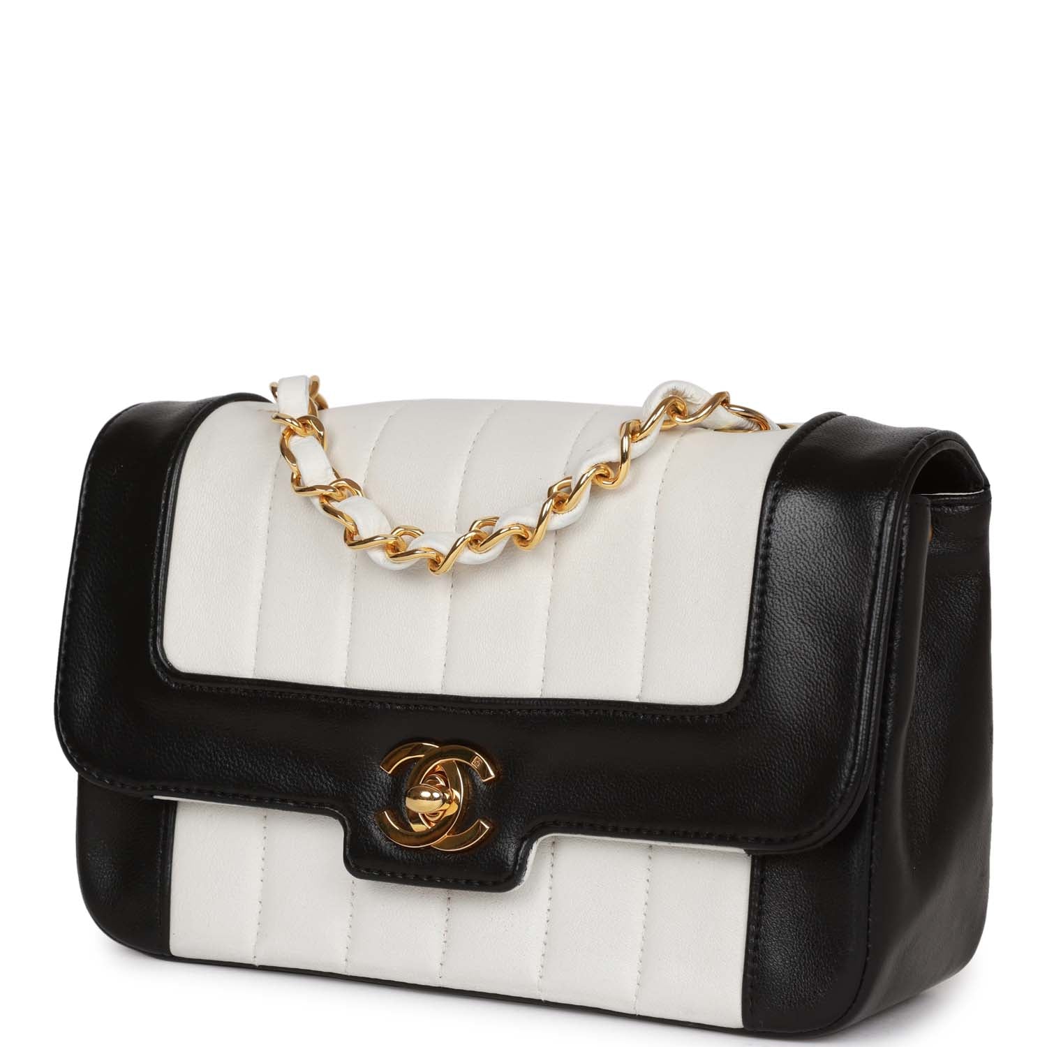 Chanel Mini Mademoiselle Bag Black and White Lambskin Gold Hardware