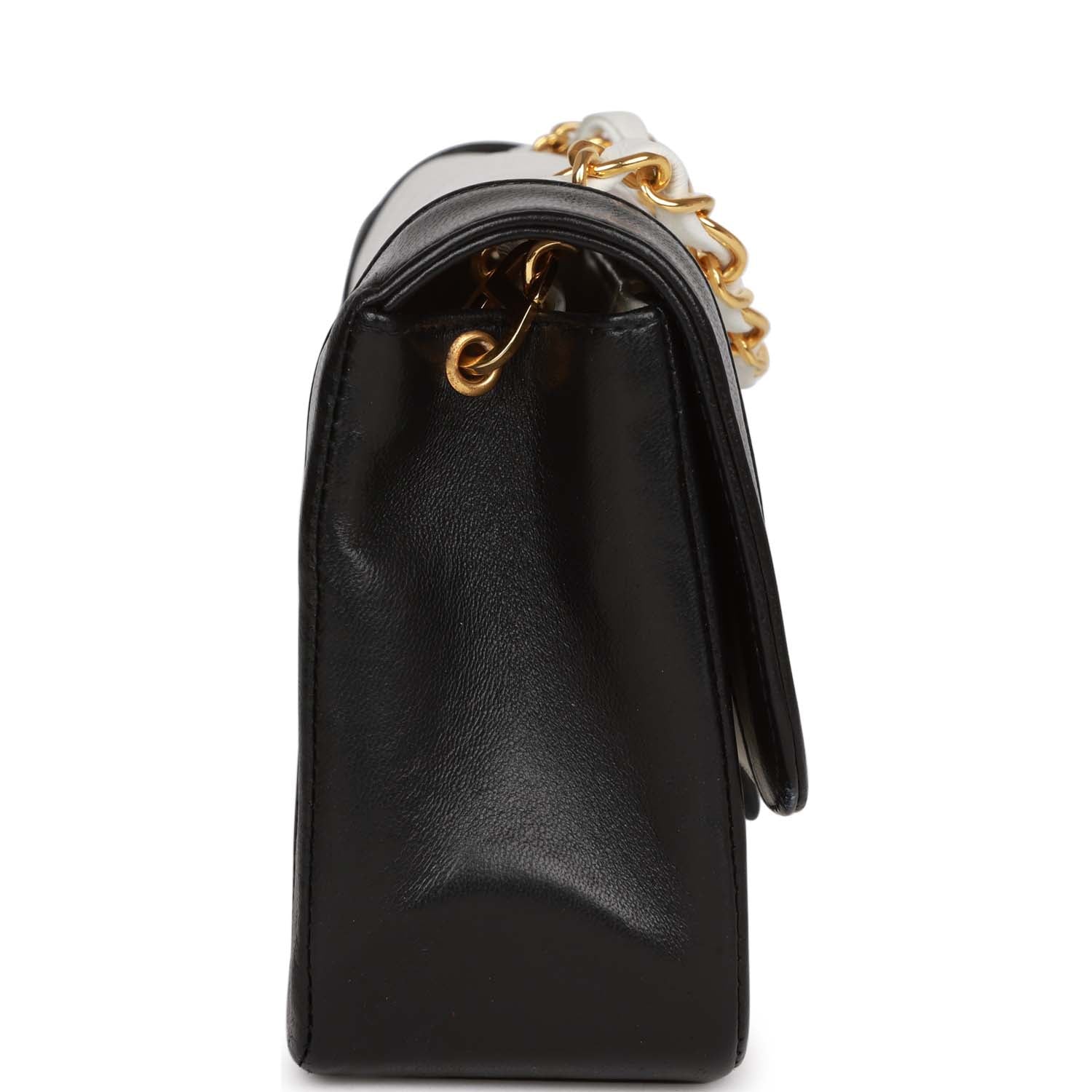 Chanel Mini Mademoiselle Bag Black and White Lambskin Gold Hardware