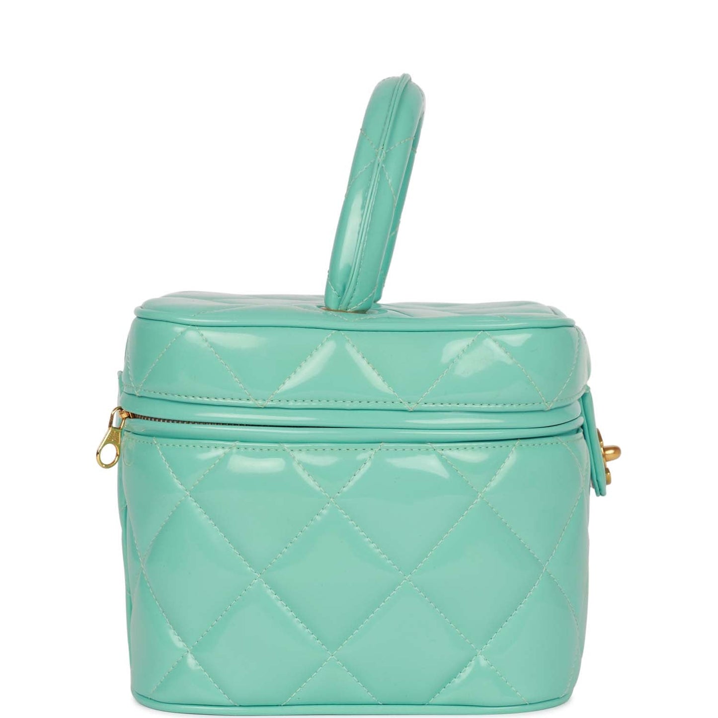 Chanel Vanity Heart Mirror Bag Turquoise Patent Gold Hardware