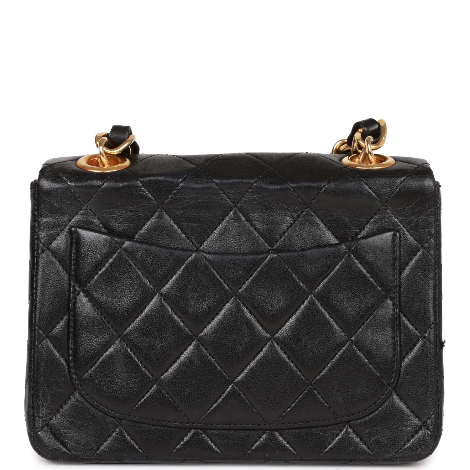 Chanel Mini Flap Chain Handle Bag Black Lambskin Gold Hardware