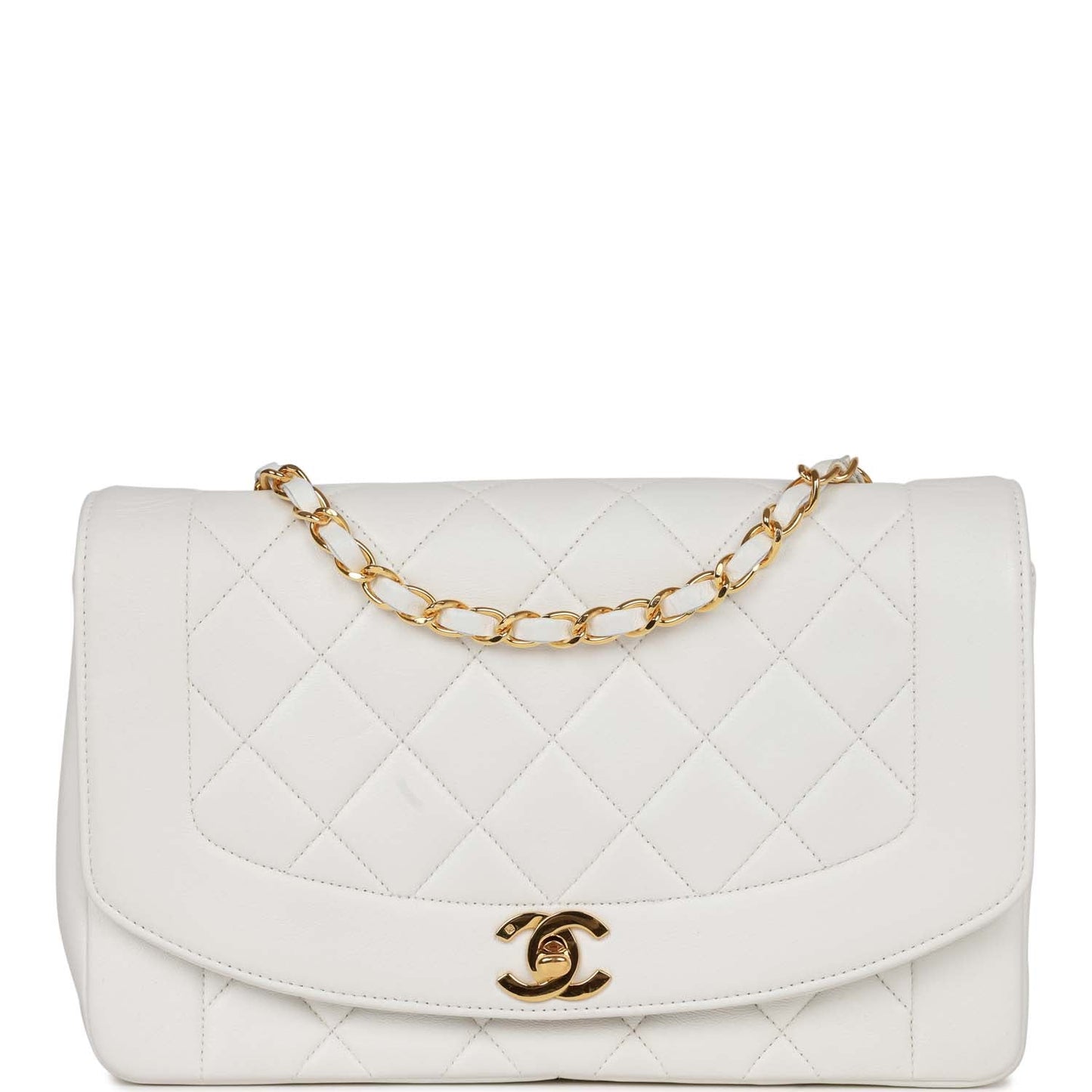 Chanel Medium Diana Flap Bag White Lambskin Gold Hardware
