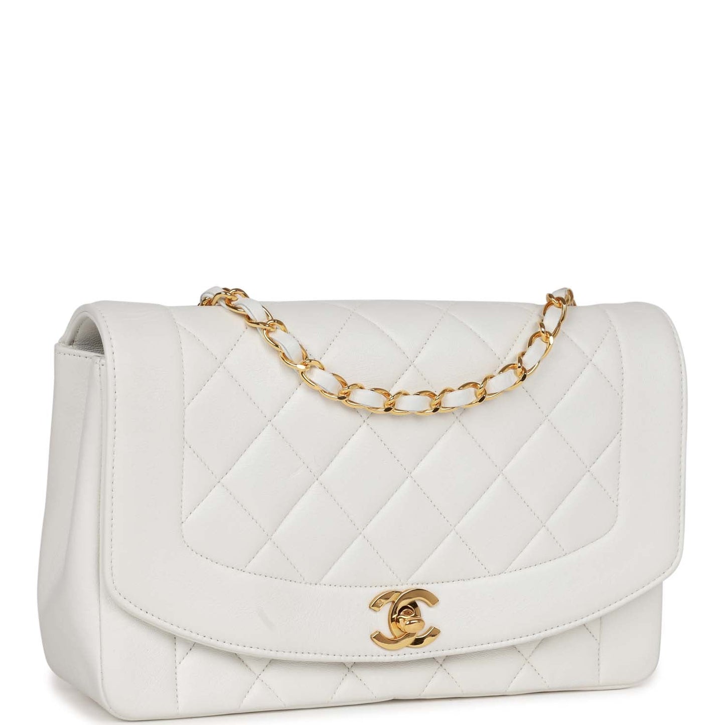 Chanel Medium Diana Flap Bag White Lambskin Gold Hardware