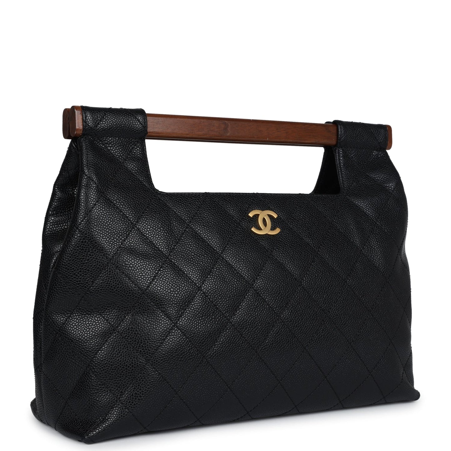 Chanel Wood Top Handle Bag Black Caviar Gold Hardware