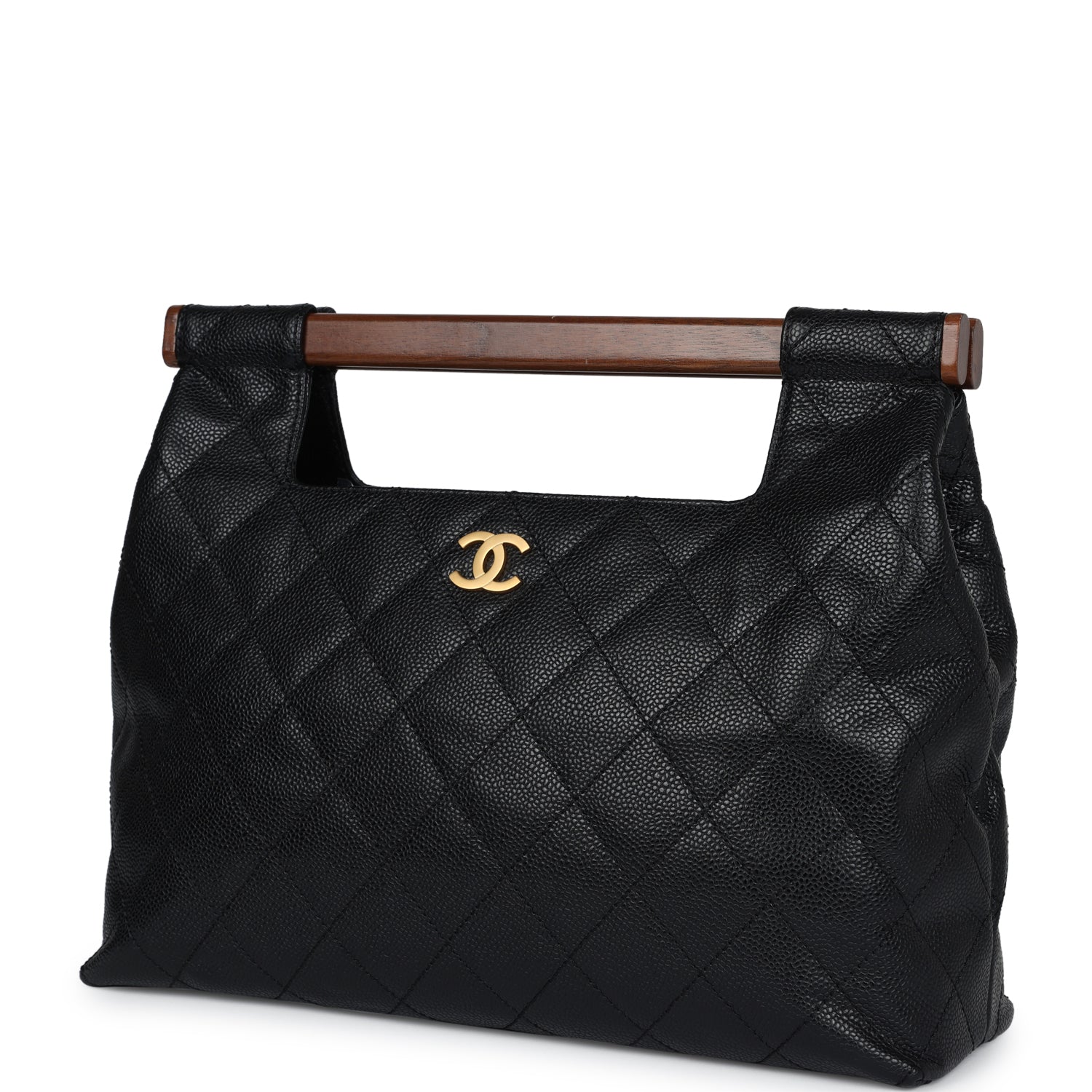 Chanel Wood Top Handle Bag Black Caviar Gold Hardware