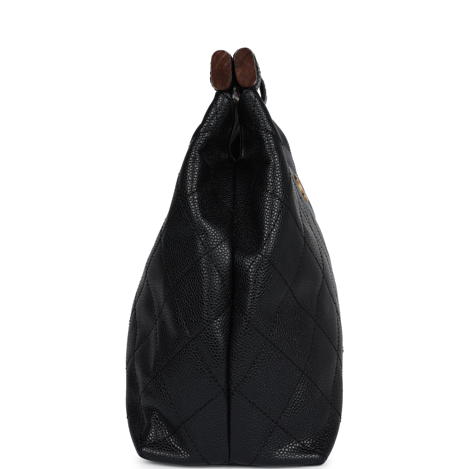 Chanel Wood Top Handle Bag Black Caviar Gold Hardware