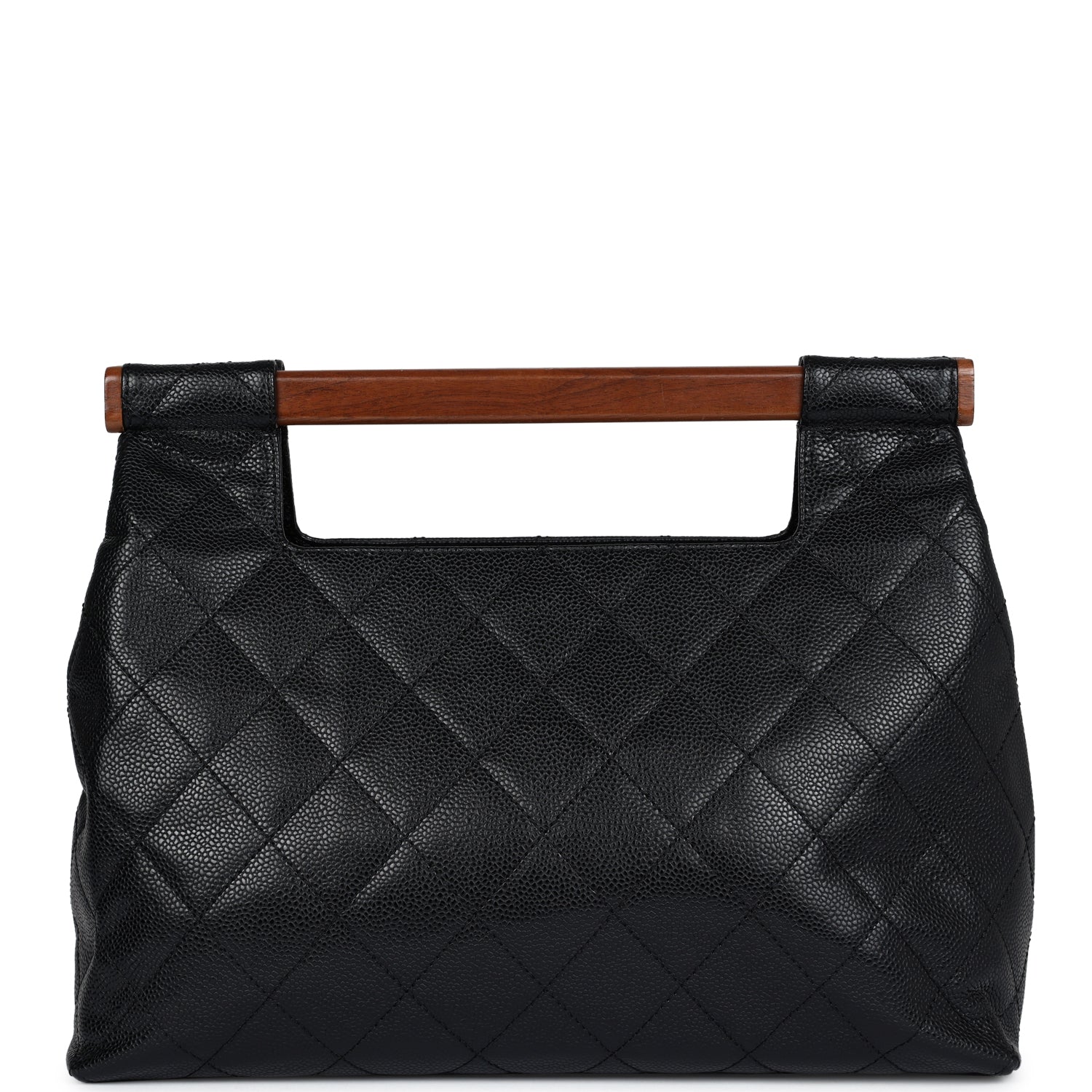 Chanel Wood Top Handle Bag Black Caviar Gold Hardware