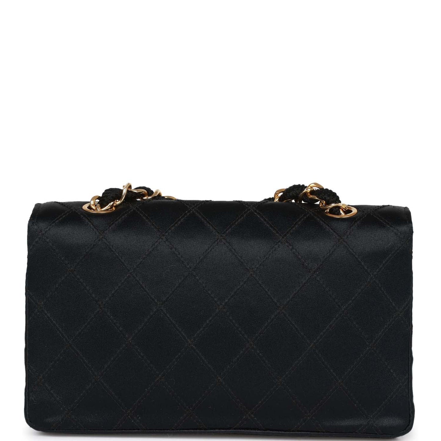 Chanel CC Shoulder Flap Bag Black Satin Gold Hardware