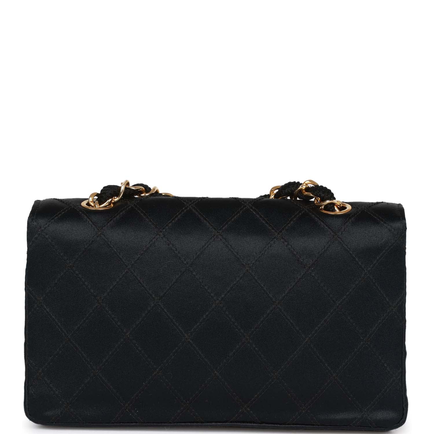 Chanel CC Shoulder Flap Bag Black Satin Gold Hardware