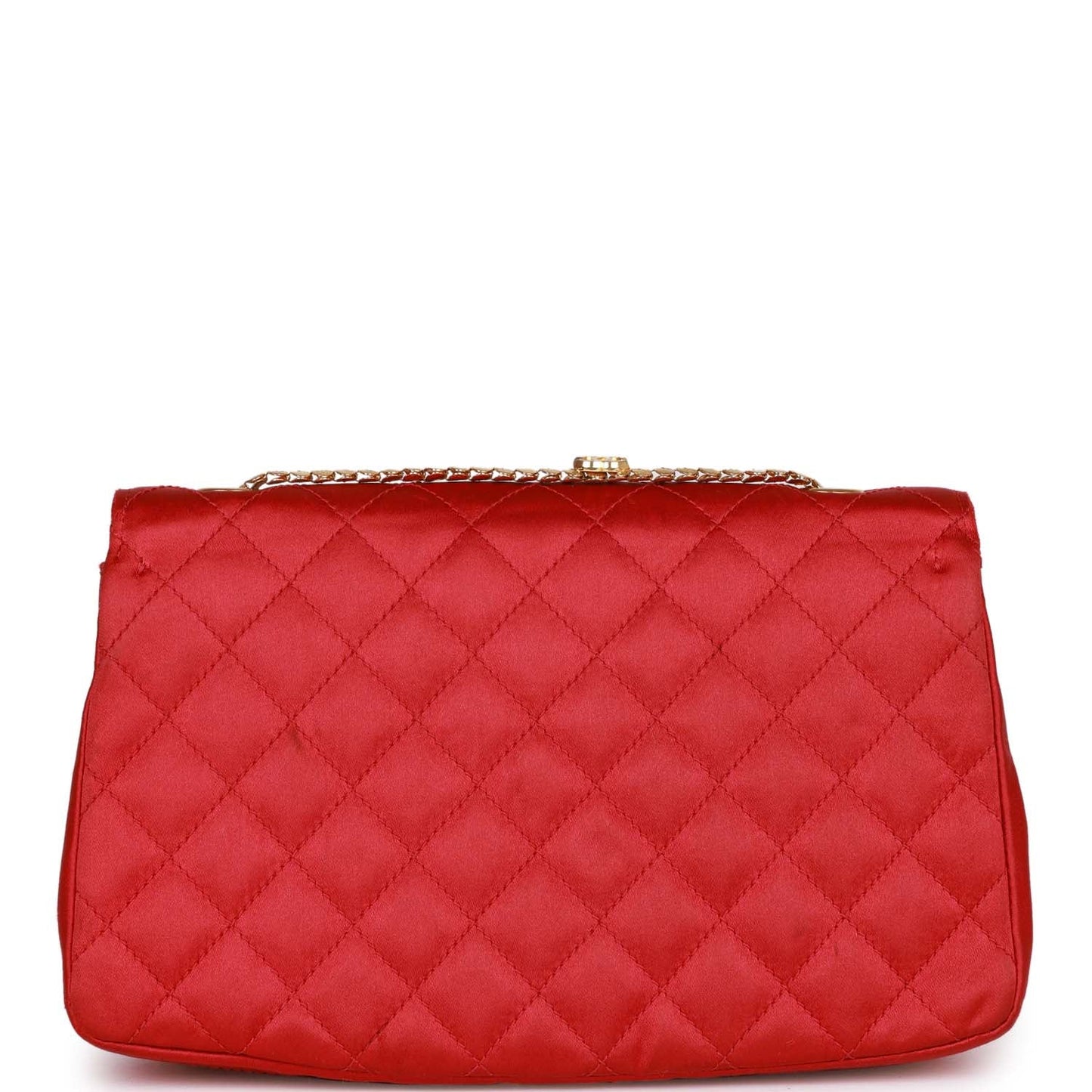 Chanel Flap Bag Red Satin Gold Hardware