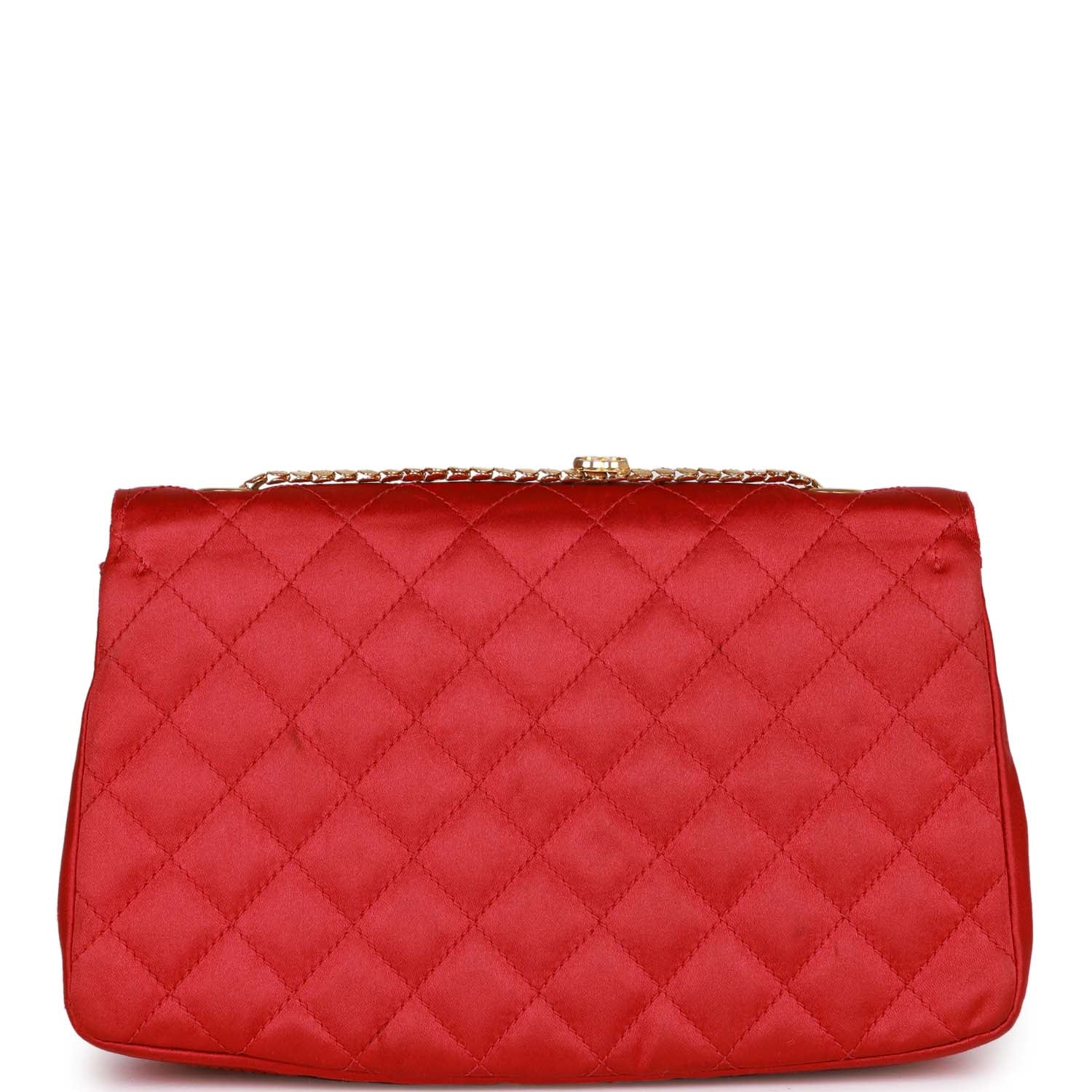 Chanel Flap Bag Red Satin Gold Hardware