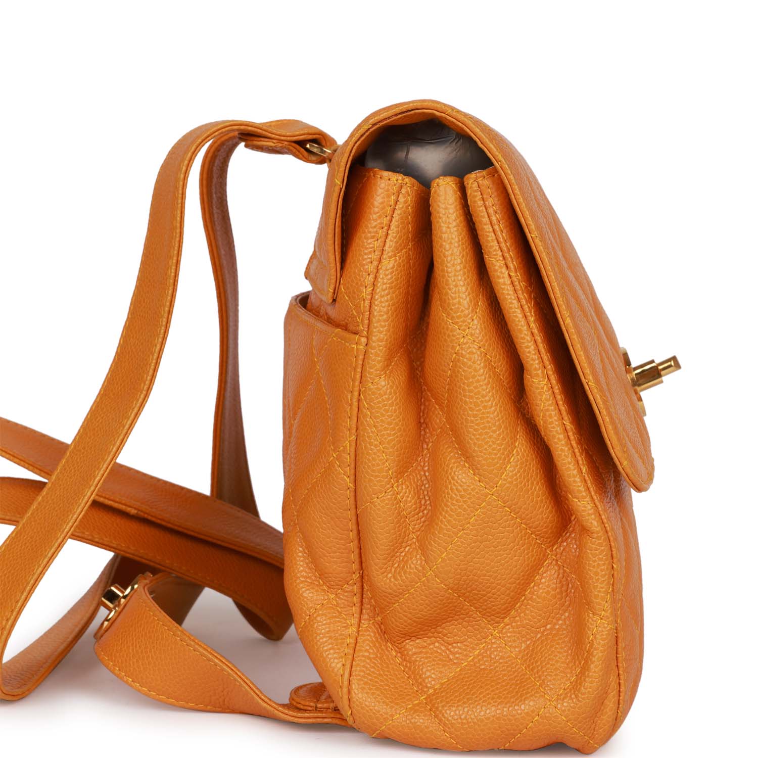 Chanel Flap Backpack Orange Caviar Gold Hardware