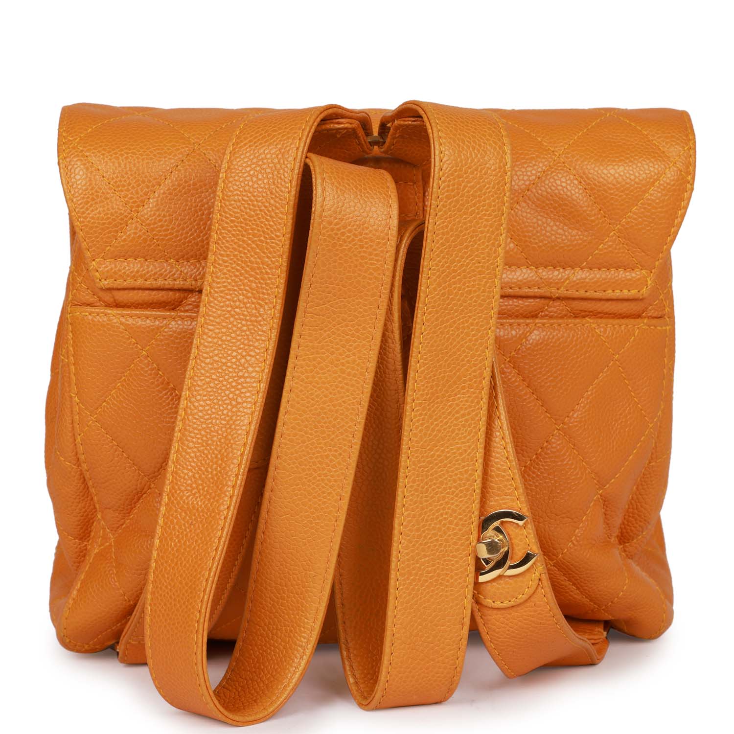 Chanel Flap Backpack Orange Caviar Gold Hardware