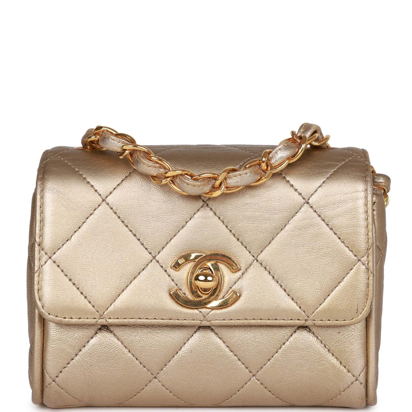 Chanel Nano Flap Bag Gold Metallic Lambskin Gold Hardware