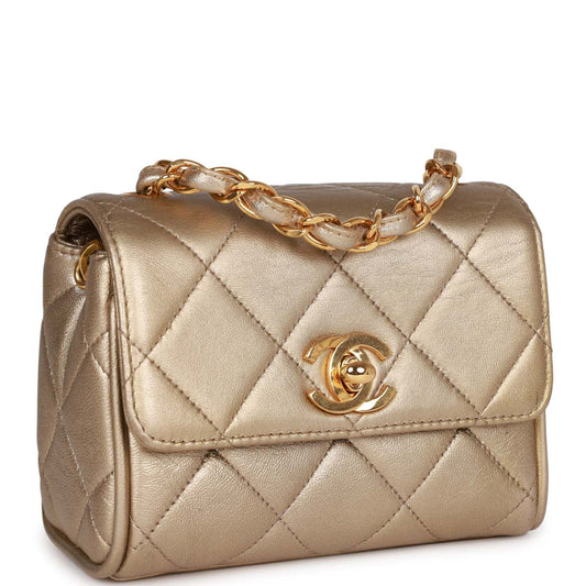 Chanel Nano Flap Bag Gold Metallic Lambskin Gold Hardware